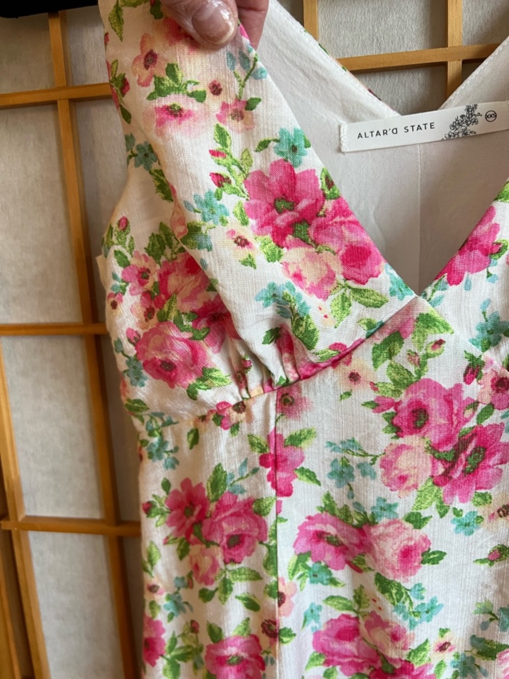 Altar’d State Floral Mini Dress XXS Pink Rose Cottagecore V-Neck Sleeveless - Picture 5 of 12